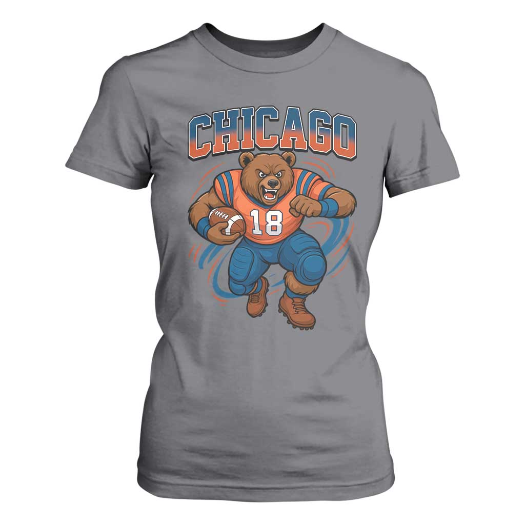 Fierce Football Bear T Shirt For Women Chicago Fan Number 18 Bold Orange Game Day Spirit TS02 Charcoal Print Your Wear