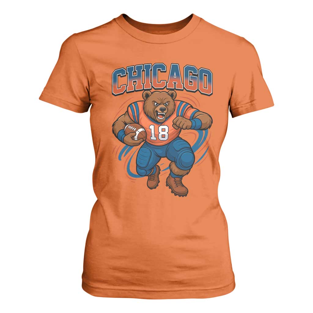 Fierce Football Bear T Shirt For Women Chicago Fan Number 18 Bold Orange Game Day Spirit TS02 Orange Print Your Wear