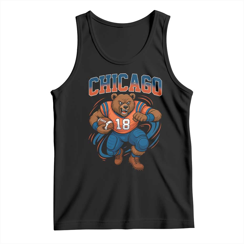 Fierce Football Bear Tank Top Chicago Fan Number 18 Bold Orange Game Day Spirit TS02 Black Print Your Wear