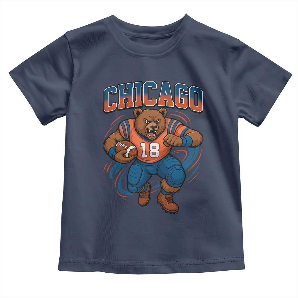 Fierce Football Bear Toddler T Shirt Chicago Fan Number 18 Bold Orange Game Day Spirit TS02 Navy Print Your Wear