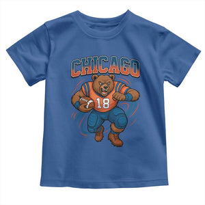 Fierce Football Bear Toddler T Shirt Chicago Fan Number 18 Bold Orange Game Day Spirit TS02 Royal Blue Print Your Wear