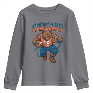 Fierce Football Bear Youth Sweatshirt Chicago Fan Number 18 Bold Orange Game Day Spirit TS02 Charcoal Print Your Wear