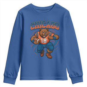 Fierce Football Bear Youth Sweatshirt Chicago Fan Number 18 Bold Orange Game Day Spirit TS02 Royal Blue Print Your Wear