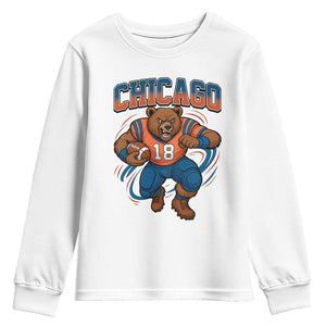 Fierce Football Bear Youth Sweatshirt Chicago Fan Number 18 Bold Orange Game Day Spirit TS02 White Print Your Wear