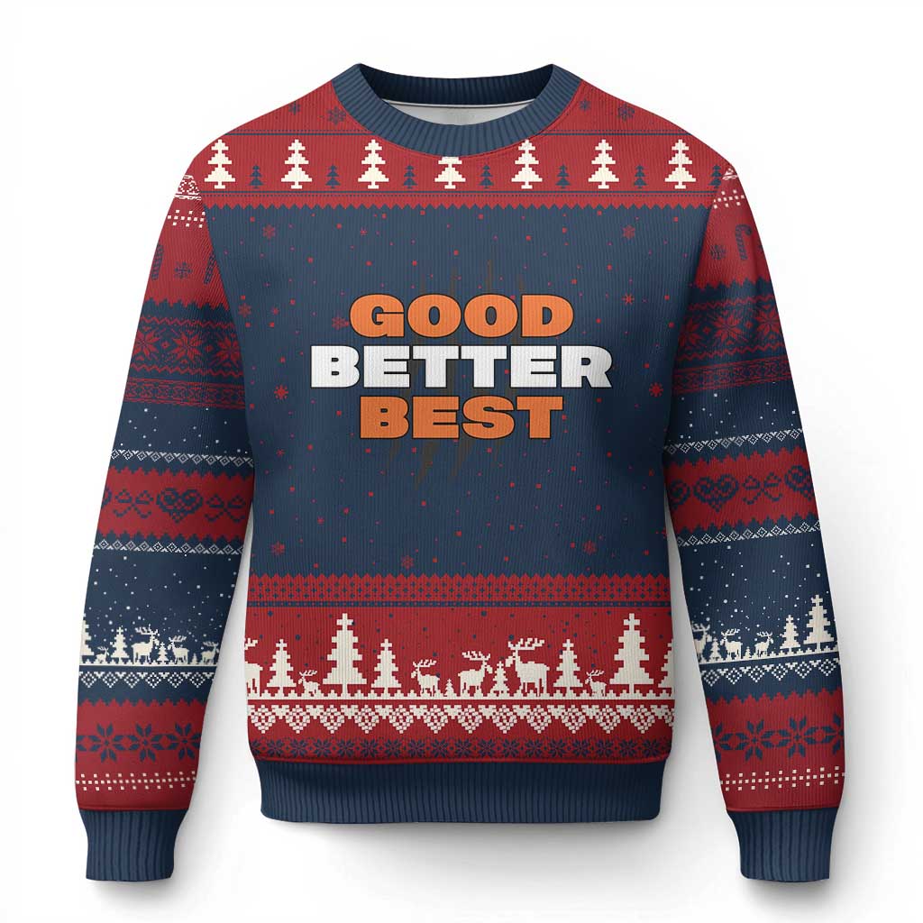 Good Better Best Chicago Football Inspirational Ugly Christmas Sweater Fierce Bears Claw Graphic for Fan TS02 Navy Red Print Your Wear