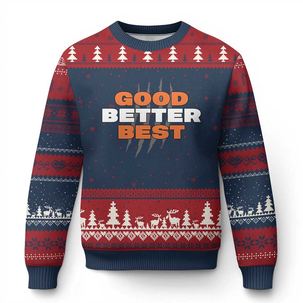 Good Better Best Chicago Football Inspirational Ugly Christmas Sweater Fierce Bears Claw Graphic for Fan TS02 Navy Red Print Your Wear