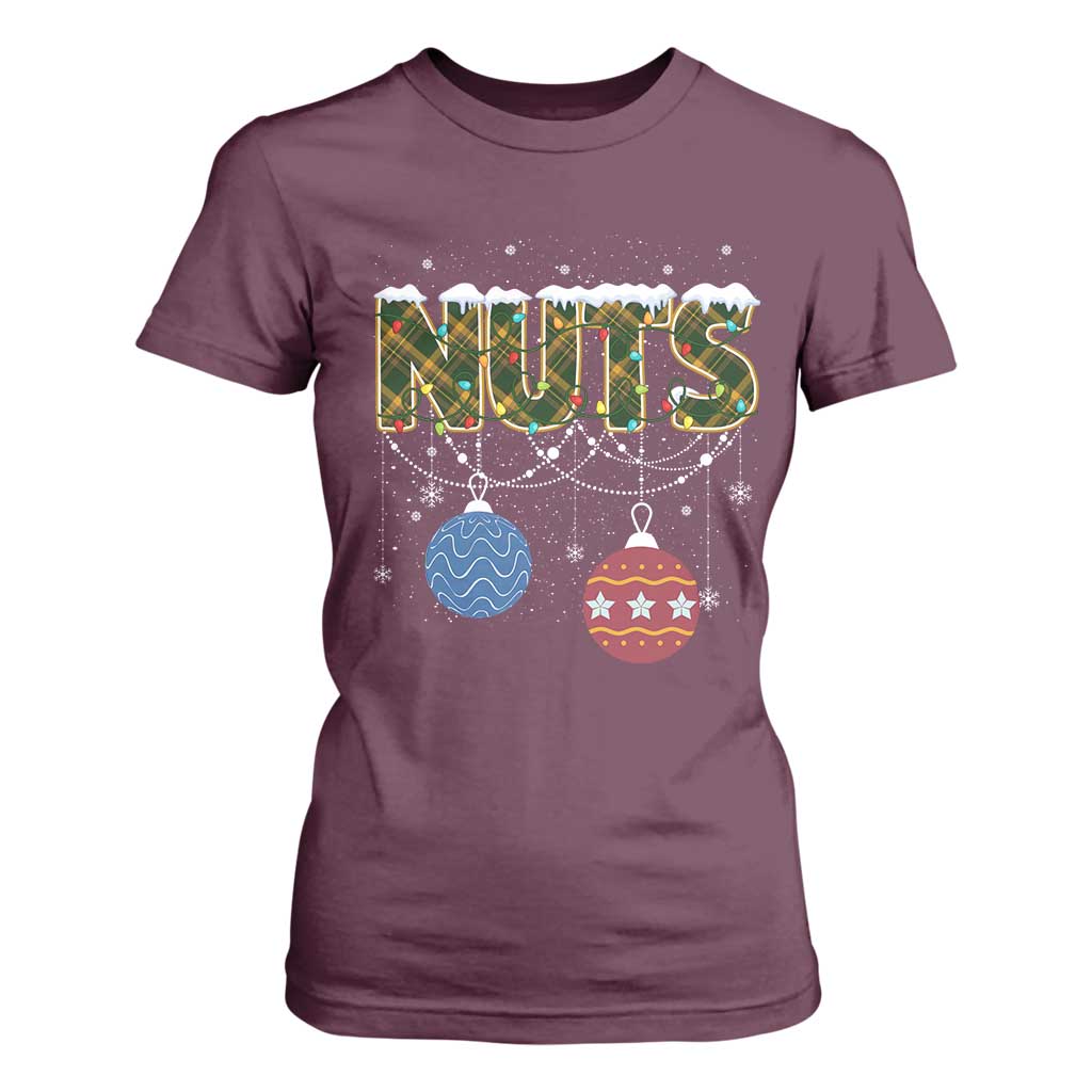 Christmas Couples T Shirt For Women Chestnuts Xmas Matching Family Funny Nuts TS02 Maroon Print Your Wear