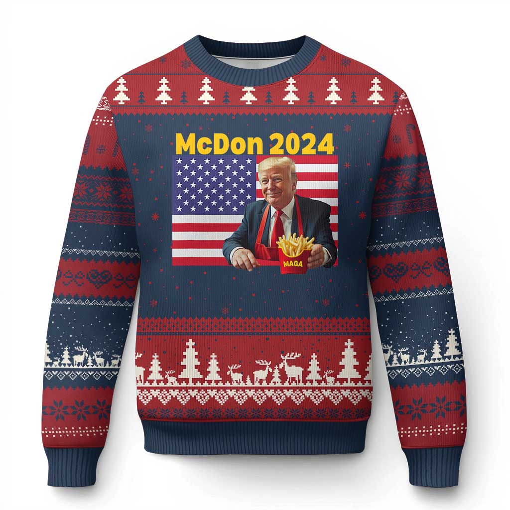 Funny Trump French Fries Ugly Christmas Sweater McDon 2024 Cooking Fry American Flag TS02 Navy Red Print Your Wear