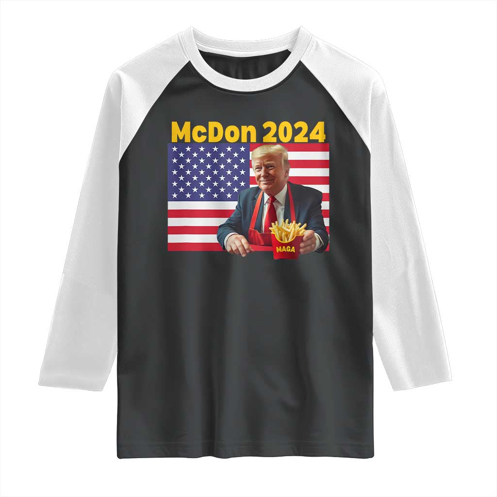 Funny Trump French Fries Raglan Shirt McDon 2024 Cooking Fry American Flag TS02 Black White Print Your Wear