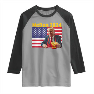 Funny Trump French Fries Raglan Shirt McDon 2024 Cooking Fry American Flag TS02 Sport Gray Black Print Your Wear