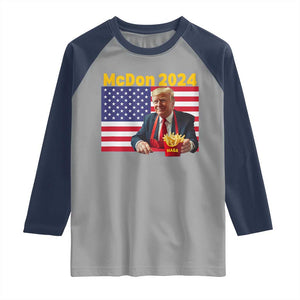 Funny Trump French Fries Raglan Shirt McDon 2024 Cooking Fry American Flag TS02 Sport Gray Navy Print Your Wear