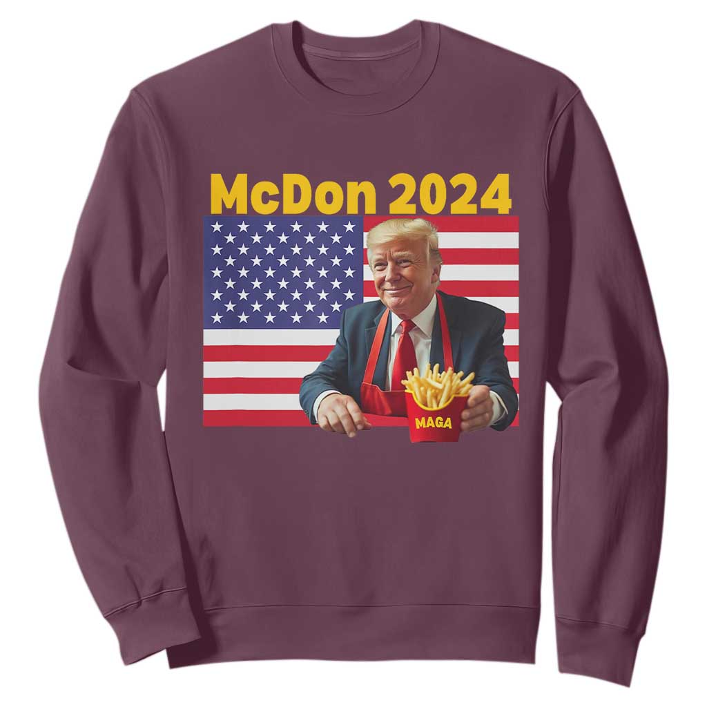 Funny Trump French Fries Sweatshirt McDon 2024 Cooking Fry American Flag TS02 Maroon Print Your Wear