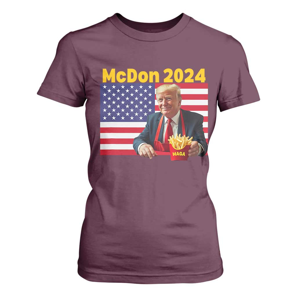 Funny Trump French Fries T Shirt For Women McDon 2024 Cooking Fry American Flag TS02 Maroon Print Your Wear