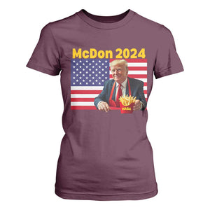 Funny Trump French Fries T Shirt For Women McDon 2024 Cooking Fry American Flag TS02 Maroon Print Your Wear