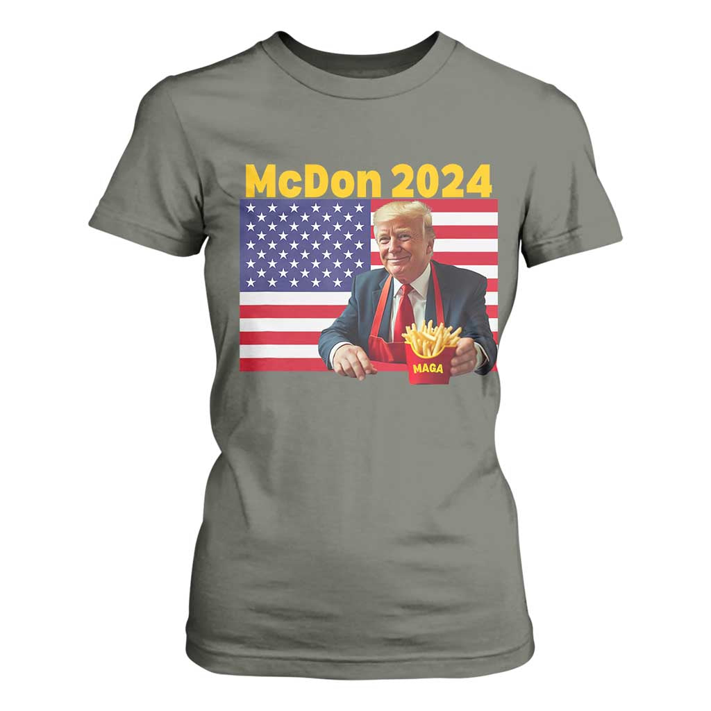 Funny Trump French Fries T Shirt For Women McDon 2024 Cooking Fry American Flag TS02 Military Green Print Your Wear