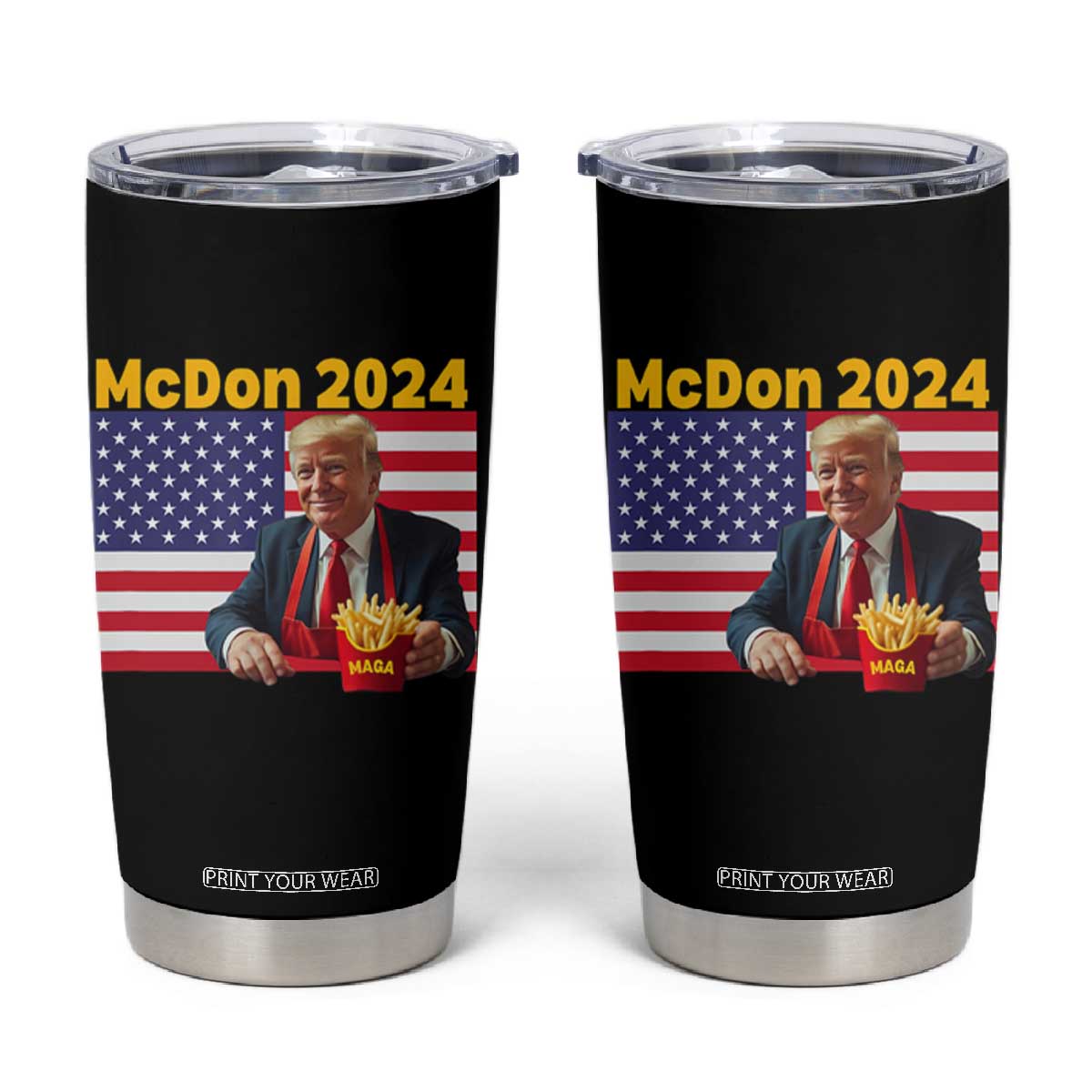 Funny Trump French Fries Tumbler Cup McDon 2024 Cooking Fry American Flag TS02 Black Print Your Wear
