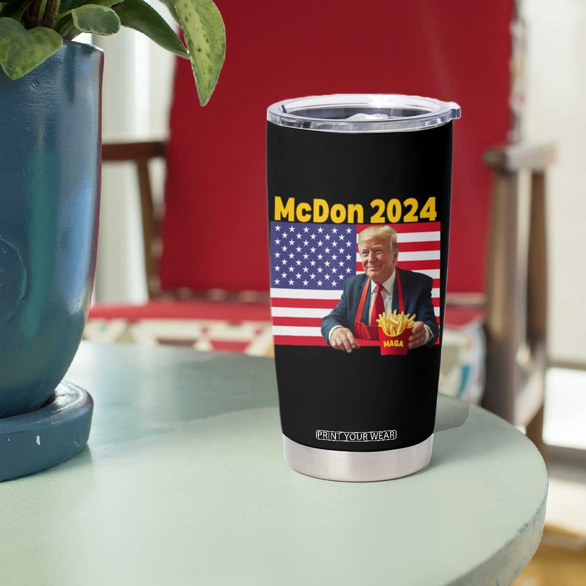 Funny Trump French Fries Tumbler Cup McDon 2024 Cooking Fry American Flag TS02 Print Your Wear