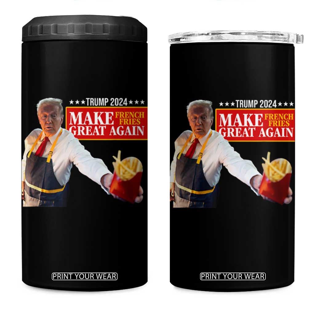 Funny Trump Fry 2024 4 in 1 Can Cooler Tumbler Make French Fries Great Again TS02 One Size: 16 oz Black Print Your Wear