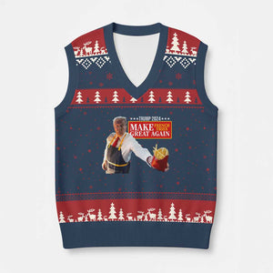 Funny Trump Fry 2024 V-Neck Knit Sweater Vest Make French Fries Great Again TS02 Navy Red Print Your Wear