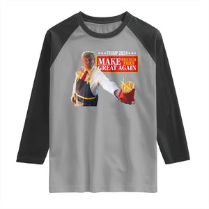 Funny Trump Fry 2024 Raglan Shirt Make French Fries Great Again TS02 Sport Gray Black Print Your Wear