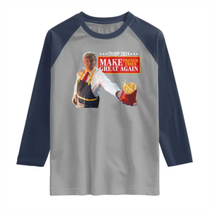 Funny Trump Fry 2024 Raglan Shirt Make French Fries Great Again TS02 Sport Gray Navy Print Your Wear