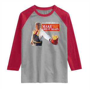 Funny Trump Fry 2024 Raglan Shirt Make French Fries Great Again TS02 Sport Gray Red Print Your Wear