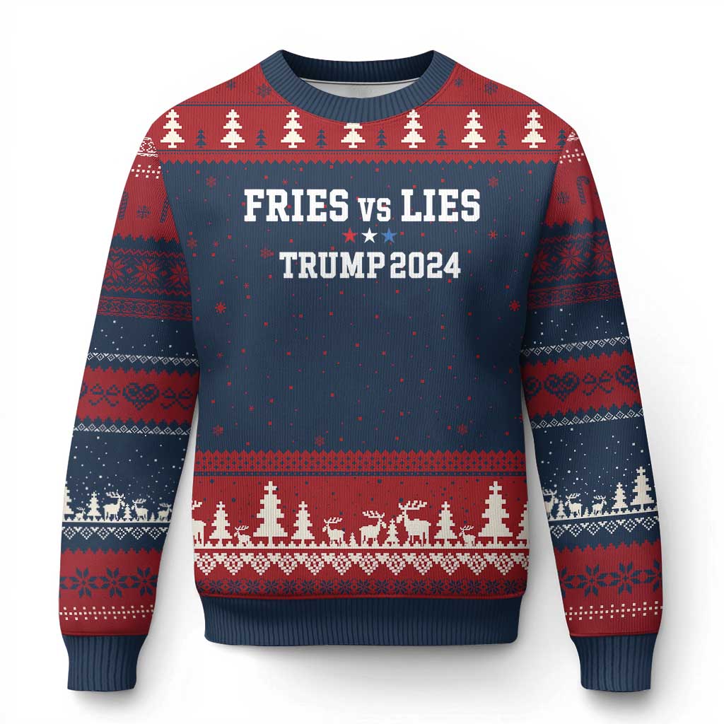 Funny Trump French Fry Ugly Christmas Sweater Fries vs Lies 2024 TS02 Navy Red Print Your Wear