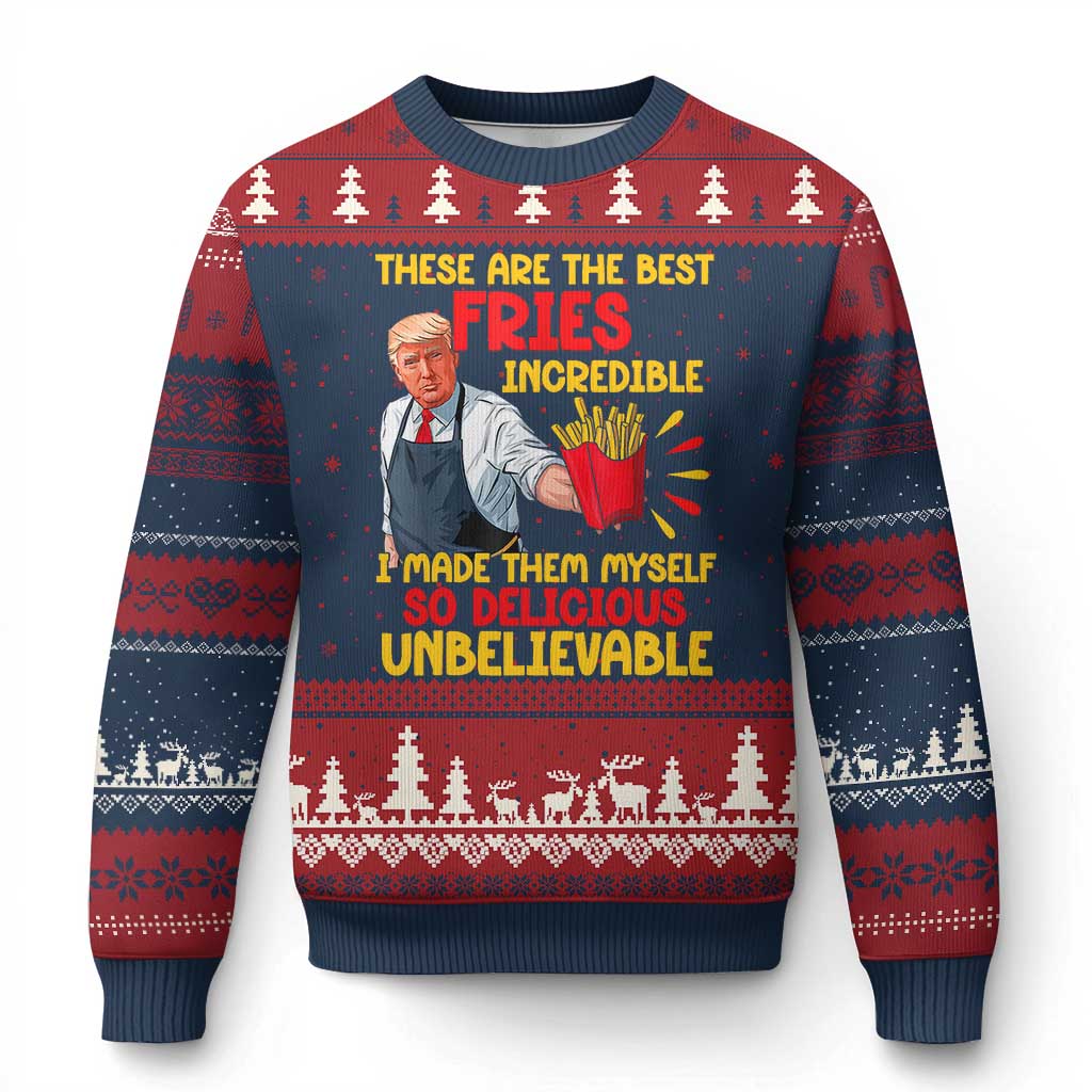 Funny Trump French Fry Ugly Christmas Sweater Made The Best Fries So Delicious Unbelievable TS02 Navy Red Print Your Wear