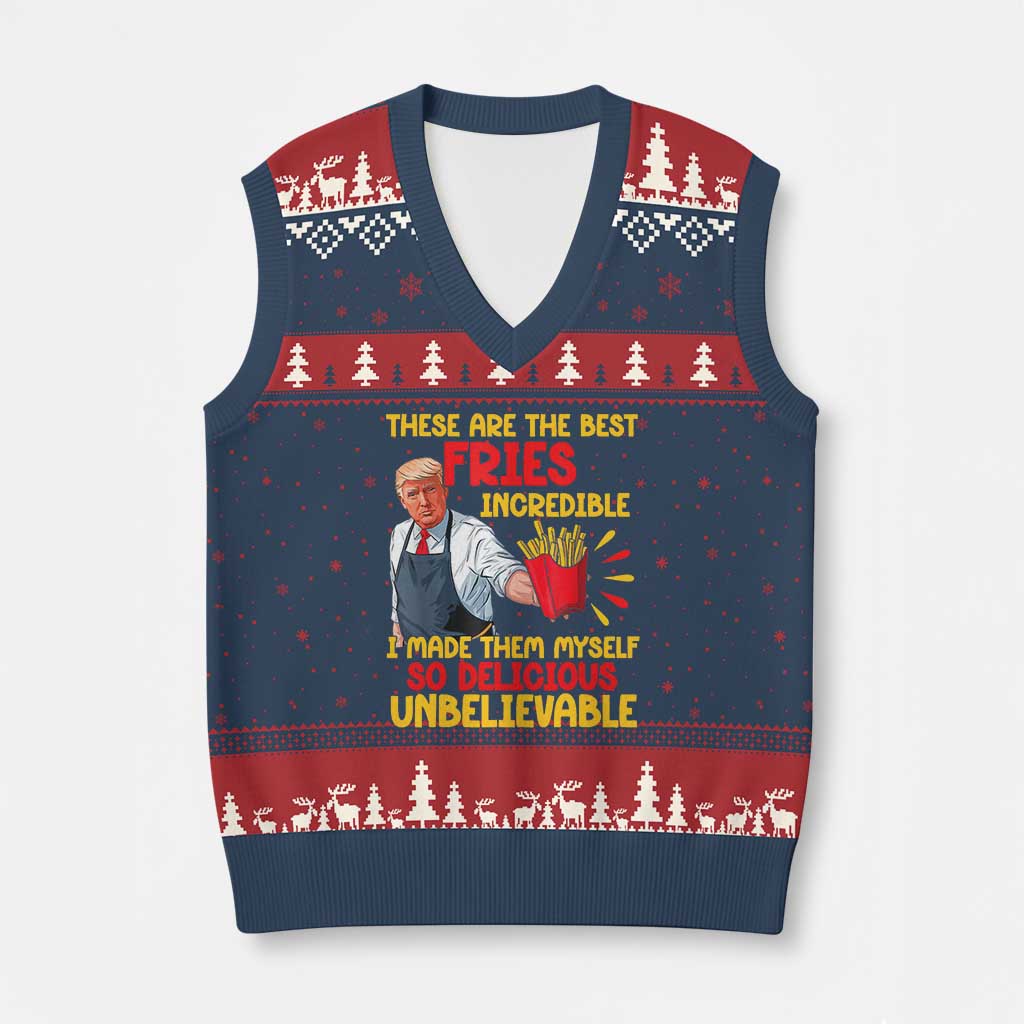 Funny Trump French Fry V-Neck Knit Sweater Vest Made The Best Fries So Delicious Unbelievable TS02 Navy Red Print Your Wear