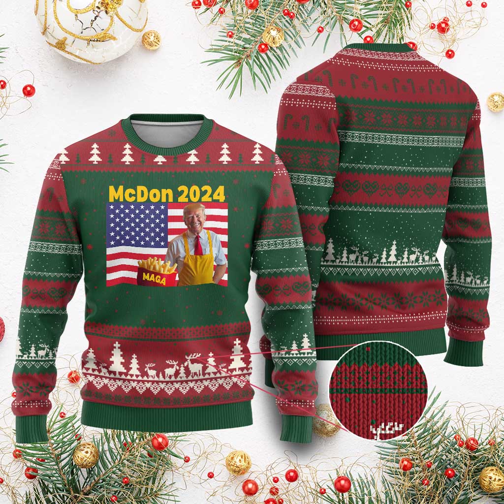 Funny Trump French Fries Ugly Christmas Sweater McDon 2024 American Flag Cooking Fry TS02 Red Green Print Your Wear