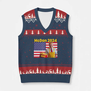 Funny Trump French Fries V-Neck Knit Sweater Vest McDon 2024 American Flag Cooking Fry TS02 Navy Red Print Your Wear
