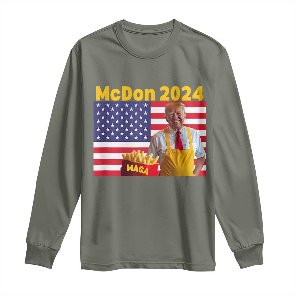 Funny Trump French Fries Long Sleeve Shirt McDon 2024 American Flag Cooking Fry TS02 Military Green Print Your Wear