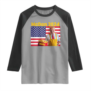Funny Trump French Fries Raglan Shirt McDon 2024 American Flag Cooking Fry TS02 Sport Gray Black Print Your Wear