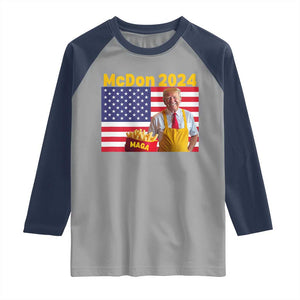 Funny Trump French Fries Raglan Shirt McDon 2024 American Flag Cooking Fry TS02 Sport Gray Navy Print Your Wear