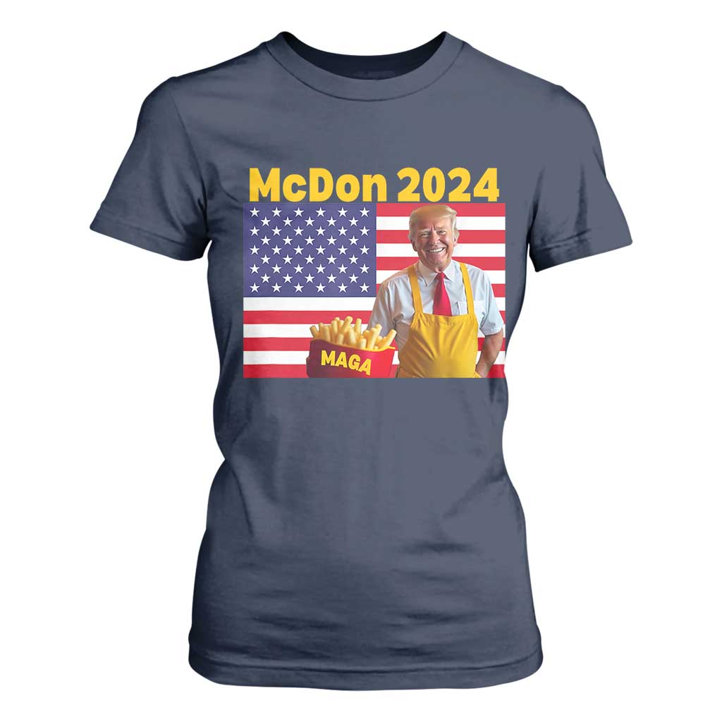 Funny Trump French Fries T Shirt For Women McDon 2024 American Flag Cooking Fry TS02 Navy Print Your Wear