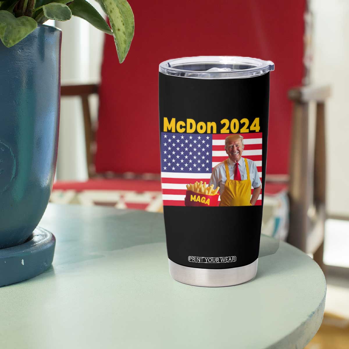 Funny Trump French Fries Tumbler Cup McDon 2024 American Flag Cooking Fry TS02 Print Your Wear