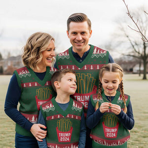 Funny Trump 2024 French Fries V-Neck Knit Sweater Vest Fast Food Lover TS02 Red Green Print Your Wear