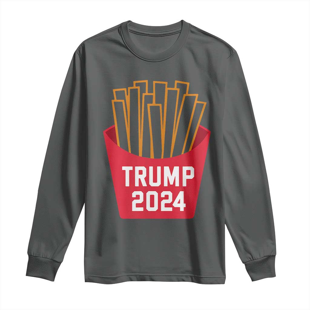 Funny Trump 2024 French Fries Long Sleeve Shirt Fast Food Lover TS02 Dark Heather Print Your Wear