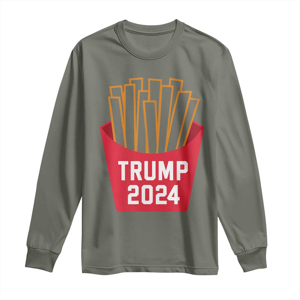 Funny Trump 2024 French Fries Long Sleeve Shirt Fast Food Lover TS02 Military Green Print Your Wear