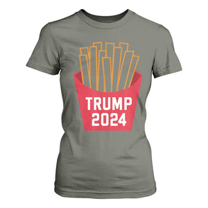 Funny Trump 2024 French Fries T Shirt For Women Fast Food Lover TS02 Military Green Print Your Wear