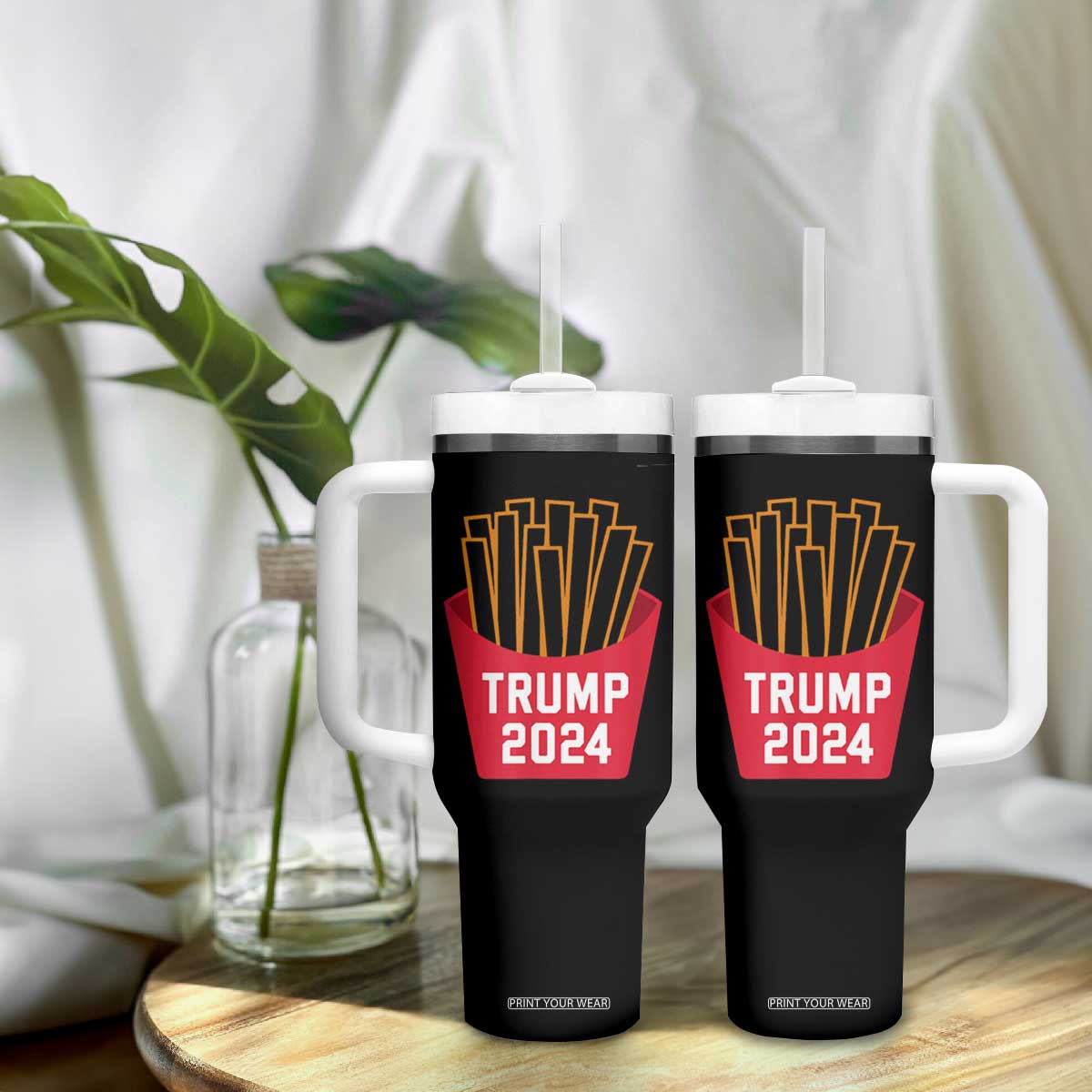 Funny Trump 2024 French Fries Tumbler With Handle Fast Food Lover TS02 Print Your Wear