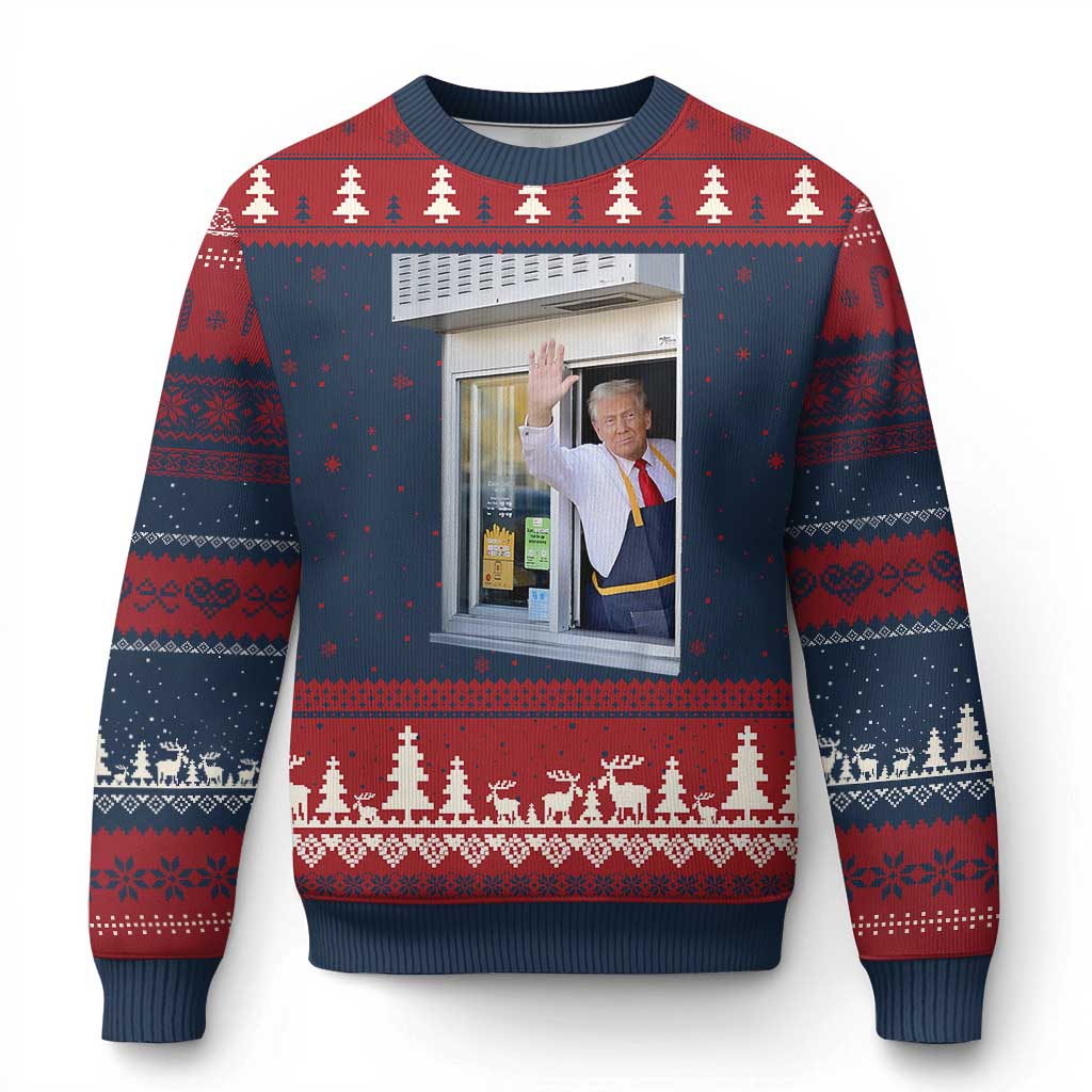 Funny Trump French Fries Ugly Christmas Sweater 47th US President TS02 Navy Red Print Your Wear