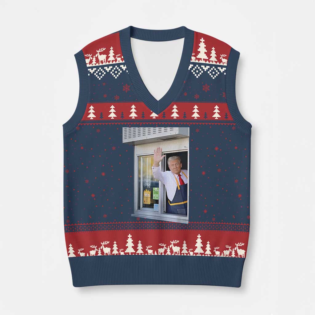 Funny Trump French Fries V-Neck Knit Sweater Vest 47th US President TS02 Navy Red Print Your Wear