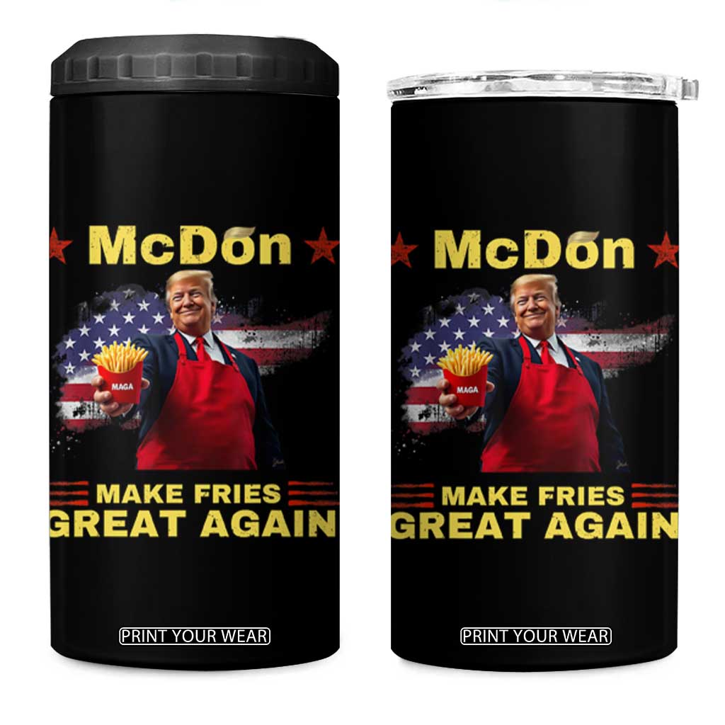 Funny Trump Friend Fry 4 in 1 Can Cooler Tumbler McDon 2024 Make Fries Great Again TS02 One Size: 16 oz Black Print Your Wear