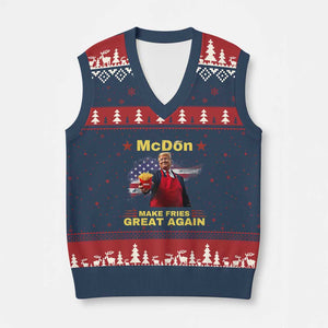 Funny Trump Friend Fry V-Neck Knit Sweater Vest McDon 2024 Make Fries Great Again TS02 Navy Red Print Your Wear