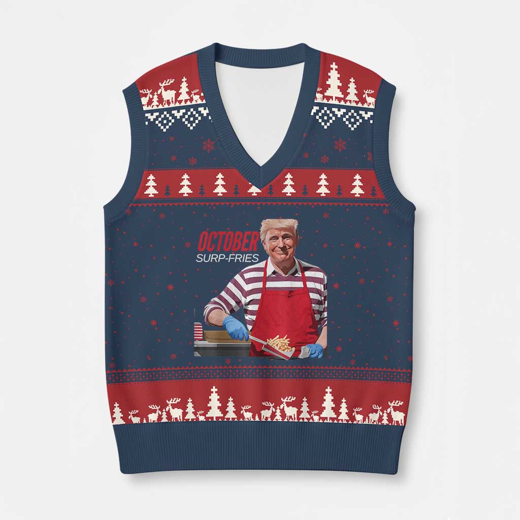 Funny Trump French Fries V-Neck Knit Sweater Vest October Surp-Fries Cooking TS02 Navy Red Print Your Wear