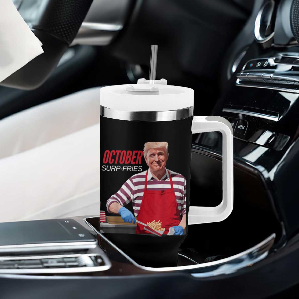 Funny Trump French Fries Tumbler With Handle October Surp-Fries Cooking TS02 Print Your Wear