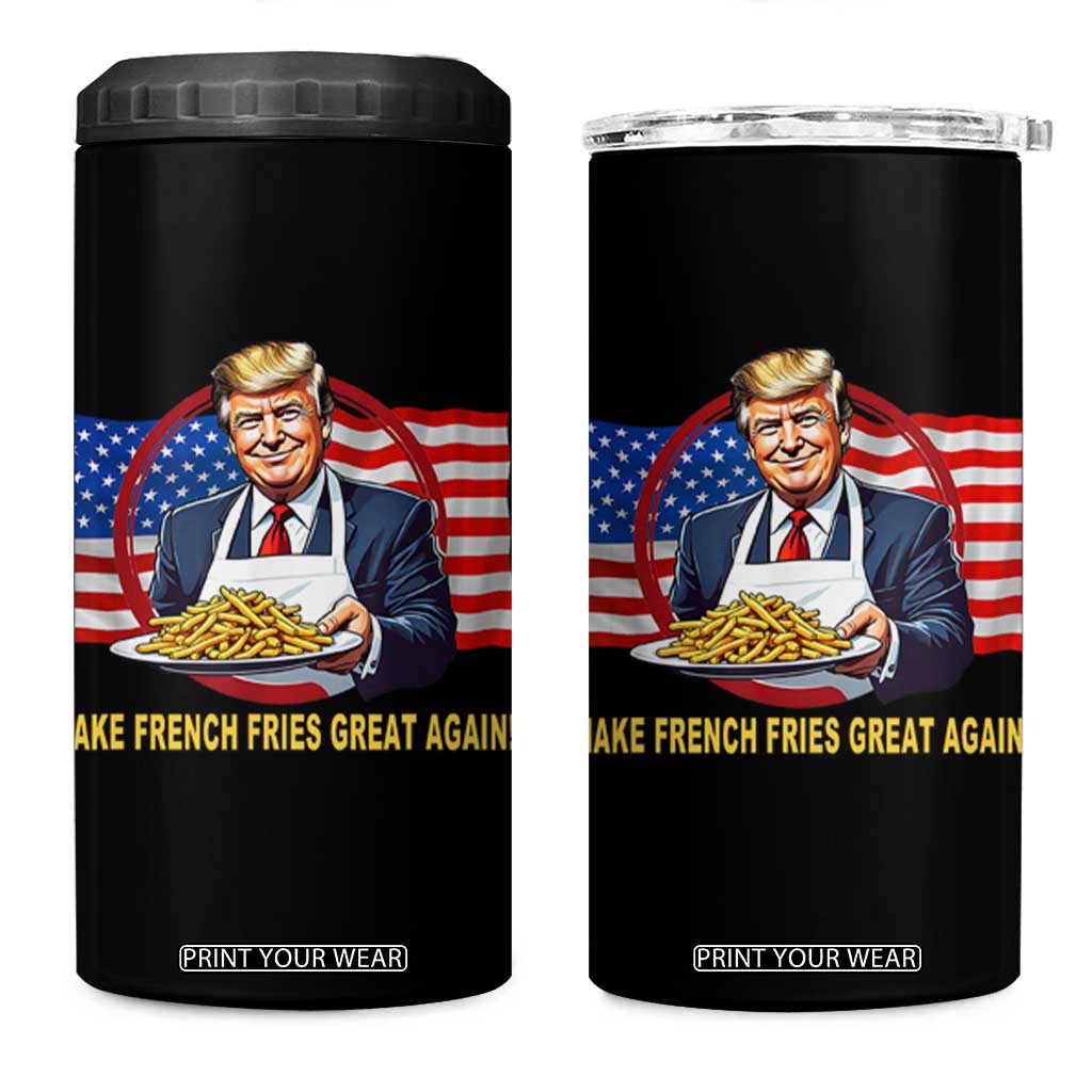 Funny Trump Fry 2024 4 in 1 Can Cooler Tumbler Make French Fries Great Again American Flag TS02 One Size: 16 oz Black Print Your Wear
