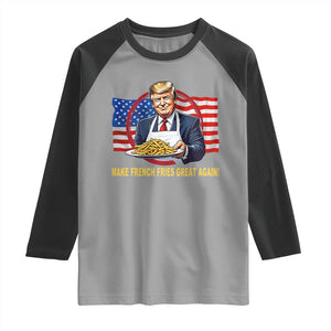Funny Trump Fry 2024 Raglan Shirt Make French Fries Great Again American Flag TS02 Sport Gray Black Print Your Wear