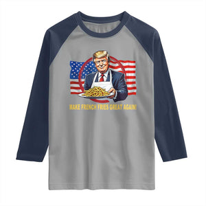Funny Trump Fry 2024 Raglan Shirt Make French Fries Great Again American Flag TS02 Sport Gray Navy Print Your Wear